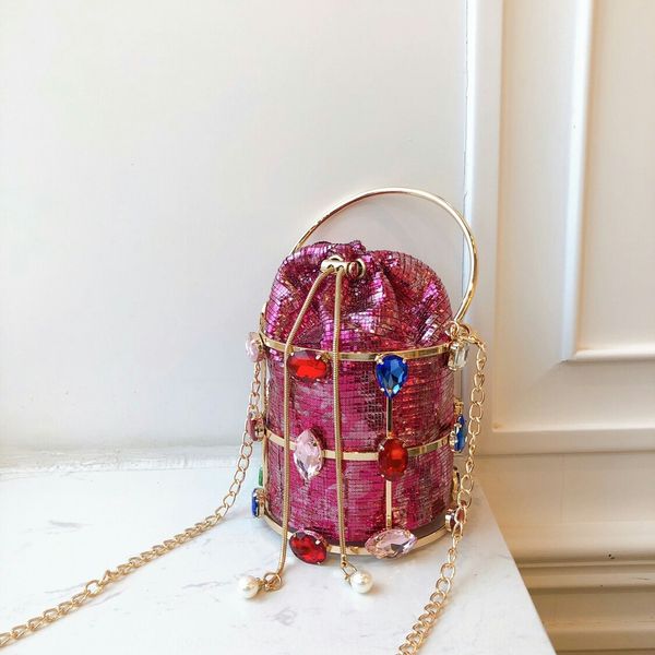 

2019 new rhinestone women's korean alloy color rhinestone cage bag mother and child bag internet red portable shoulder slanting tide