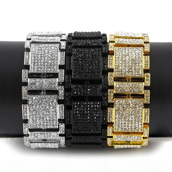 

зарплату punk браслет блестящий полный rhinestone браслеты hip hop bling joyas hip-hop мужчины женщины wristbands цепи золото серебро черный, Black