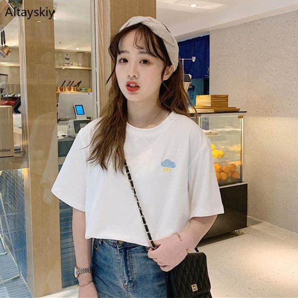 

t-shirts women summer trendy all-match simple korean style harajuku kawaii casual soft womens clothing chic thin, White