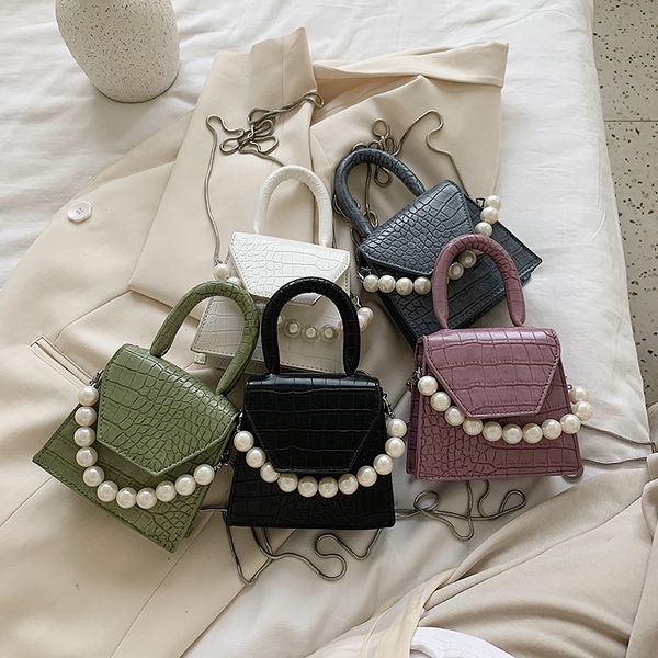 

pearl handle super mini design pu leather shoulder bags for women 2020 crossbody bag travel handbags stone pattern