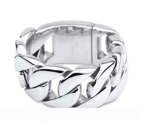 

punk cool heavy men's bracelet 316l stainless steel cuban link chain biker shiny bracelet jewelry for men 26mm 31mm, Black