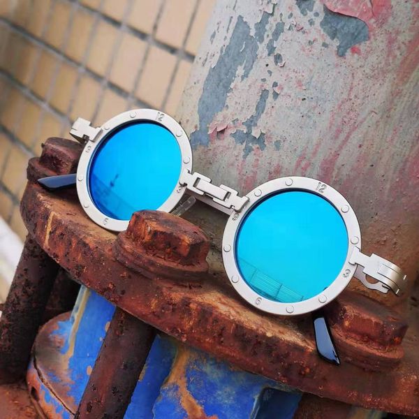 

vintage men sunglasses women retro steam punk style round metal frame colorful mirror lens sun glasses eyewear gafas sol mujer, White;black