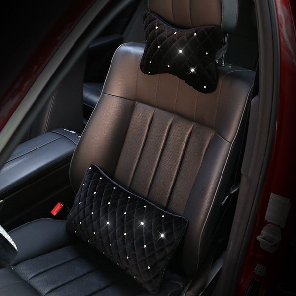 

rhinestone car neck pillow winter plush crystal auto headrest pillow waist supports car seat cover accessories