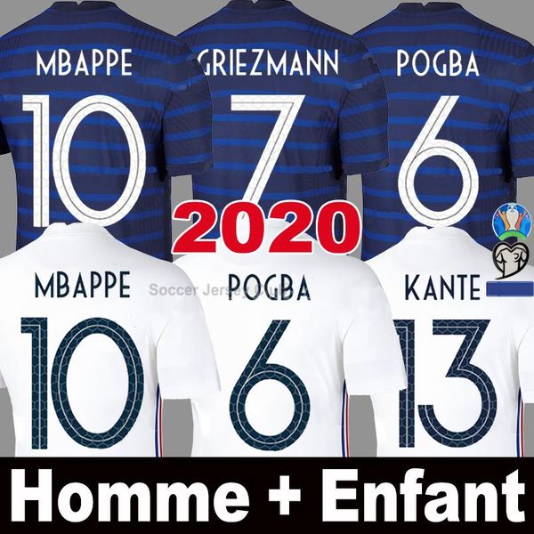 

французский де футбол 2020 2021 mbappe griezmann pogba 20 21 футбола джерси майо-де-футовый fekir pavard футбол футбол рубашка hommes enfant, Black