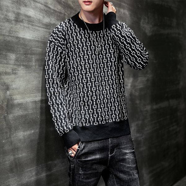 

men's sweaters o-neck cotton pullover patchwork autumn winter warm comfortable long sleeve slim fit clothes knitted casual male sweater, White;black