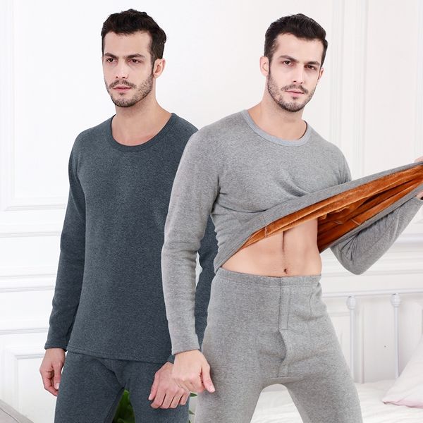 

autumn and winter new men's set men's pure thermal cotton underwear velvet thickened thermal underwear, Black;brown