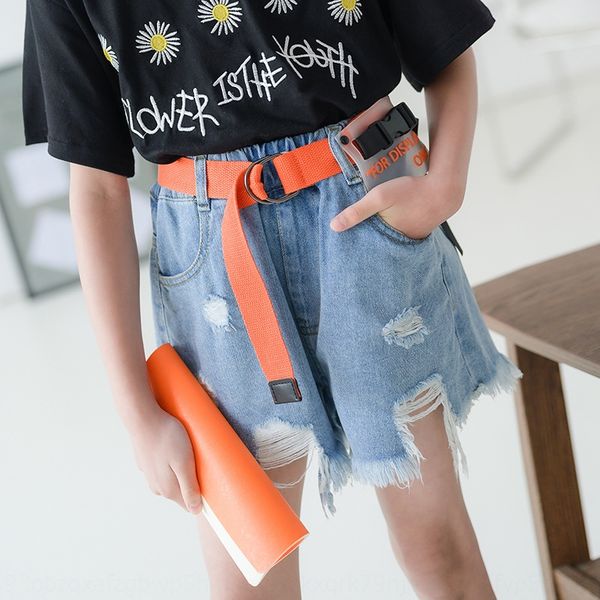 

girls hole jeans jeans and shorts 2020 summer new children's wear shorts big children's hip-hop pants parent-child wear, Blue