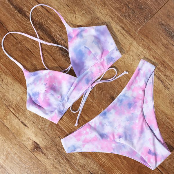 

tie dye bikini set swimwear women printing push up split swimsuit bandage brazilian biquinis feminino leopard bikini 2020, White;black