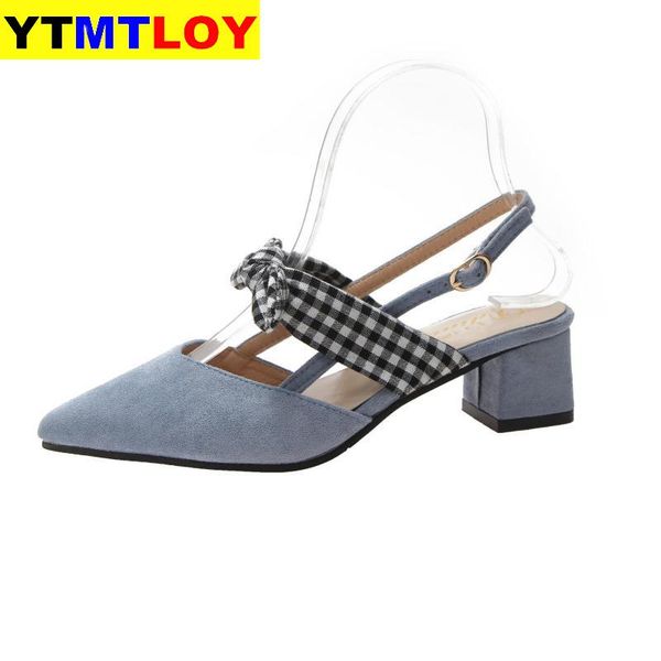 

2020 summer new sandals women shoes woman cover pointed toe solid flock thick high heels elegant ladies shoes sandals plus, Black