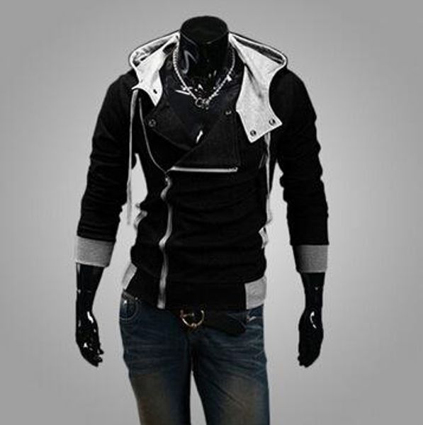 

mens hooded jacket male cardigan slim male zipper sweater with 6 colors casual style autumn and winter asian size 6xl, Black