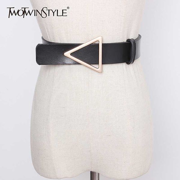 

twotwinstyle elegant patchwork women belt pu leather hit color hollow out belsts for female fashion 2020 summer accessories tide, Black;brown