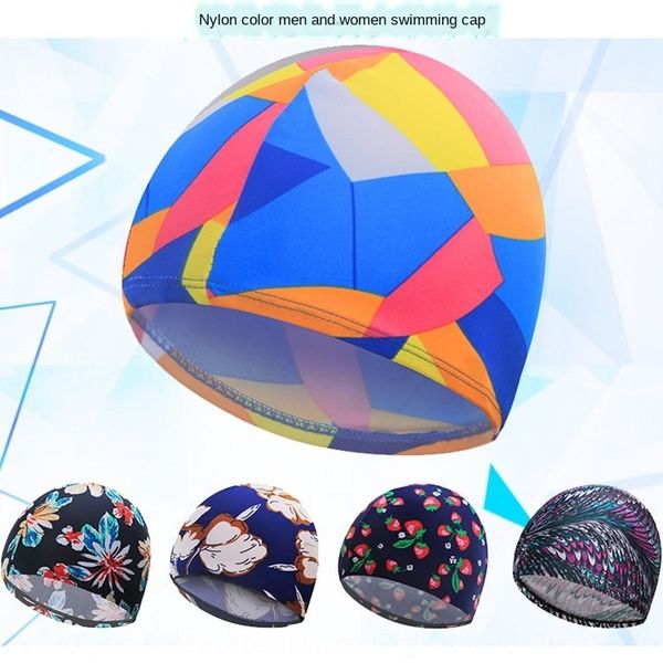 

fashion long hair non-tightening sunscreen men's and women's swimming cap cloth swimming cap nylon paper card independent