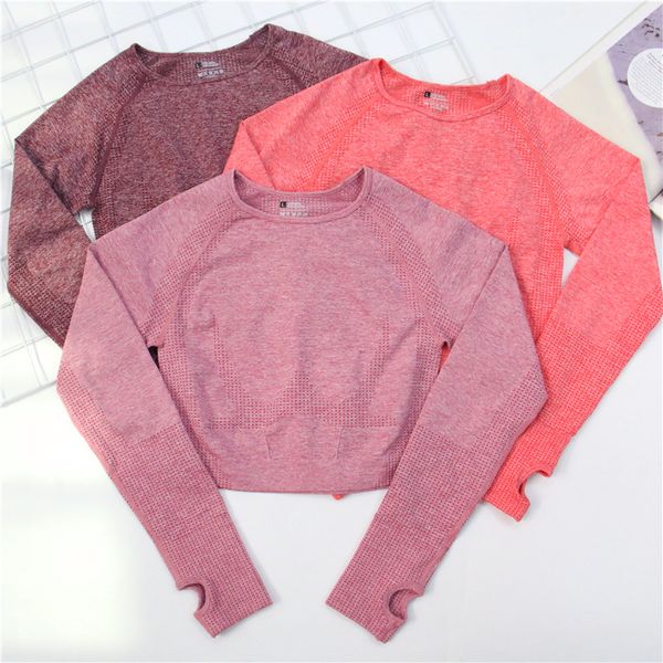 

бесшовные женщины с длинными рукавами йога рубашка crop top vital спорт рубашка спортивная белье одежда центр фитнес-тренировки run yoga top, White;red