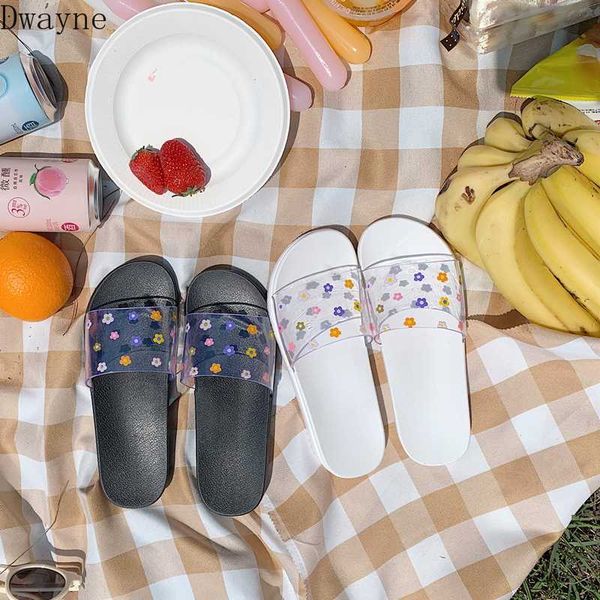 

small fresh and elegant yafeng korean version of a small flower home beach sandals and slippers women's tide, Black