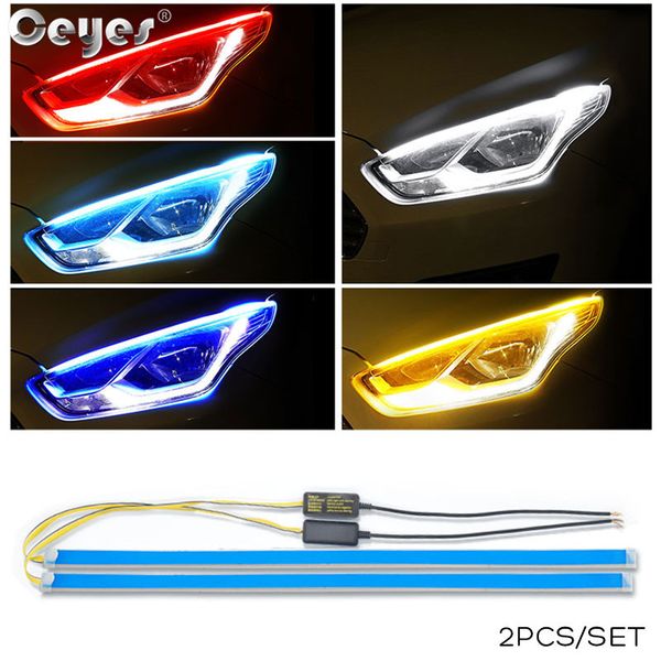 

ceyes 2pcs car led drl daytime running lights accessories flexible brake guide strip headlight lamps for auto for fucus