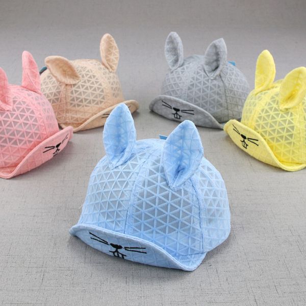 

cartoon cat newborn baby hat summer breathable mesh baby boys girls cap with ear cute kids visor caps sun hats bonnet, Yellow