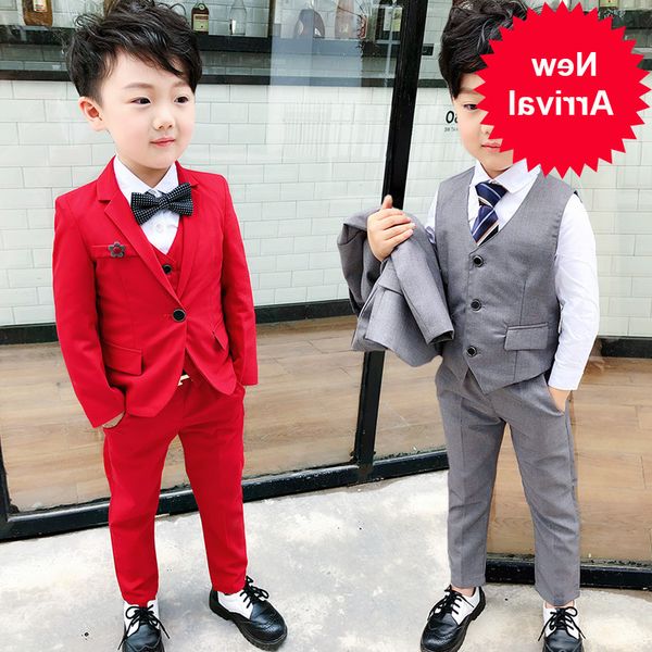 

3pcs black red/gray toddler boys suits wedding formal children blazers suit tuxedo party clothes jacket+vest+pant, White