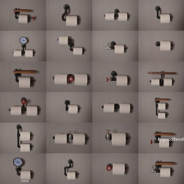 

retro industrial kitchen tissue holder iron wood bathroom paper mobile phone holder toilet towel rack tissue boxes decoration t200425