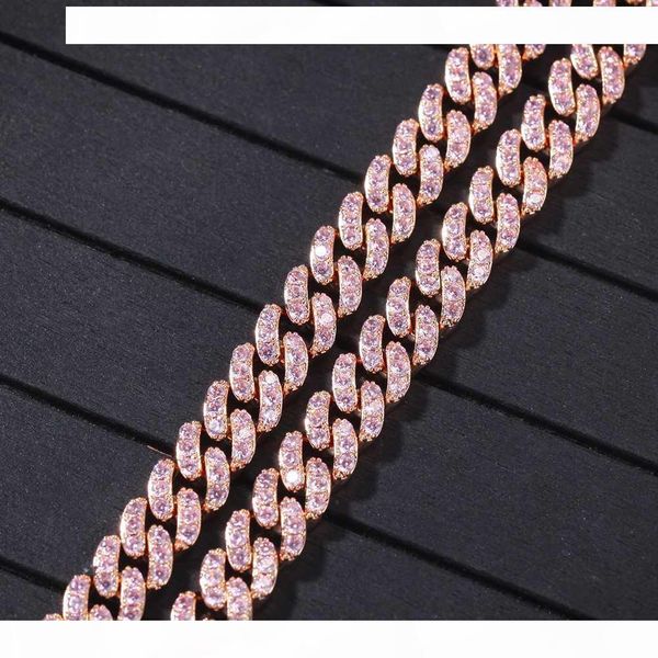 

r uwin 9mm iced out women choker necklace rose gold metal cuban link full with pink cubic zirconia stones chain jewelry, Silver