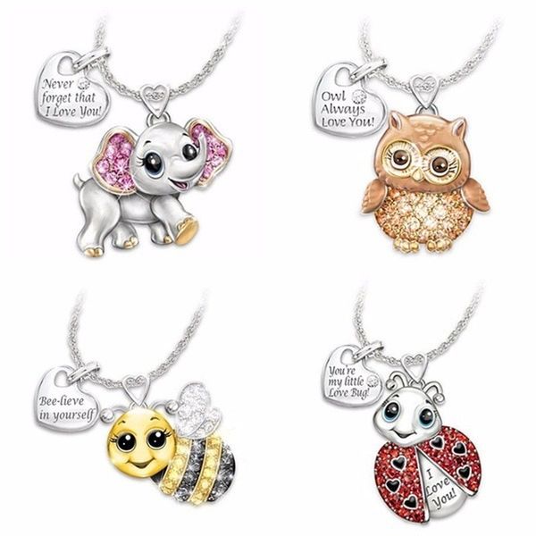 

exquisite fashion 925 sterling silver cute elephant necklace bee owl ladybug pendant necklace fashion accessories lover's gift