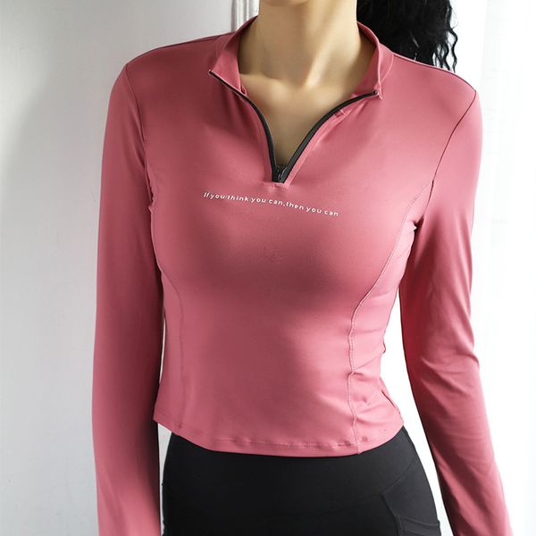 

half zipper sport long sleeve crop quick dry yoga running training fitness workout gym activewear, White;red