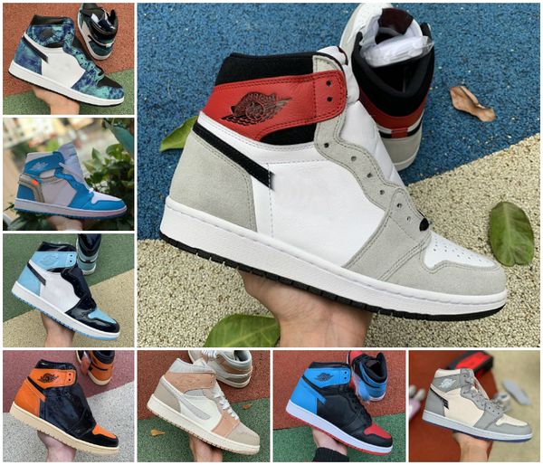 

1 high light smoke grey mens travis scotts basketball shoes obsidian white unc chicago 1s shattered backboard turbo green designer sneakers, Black