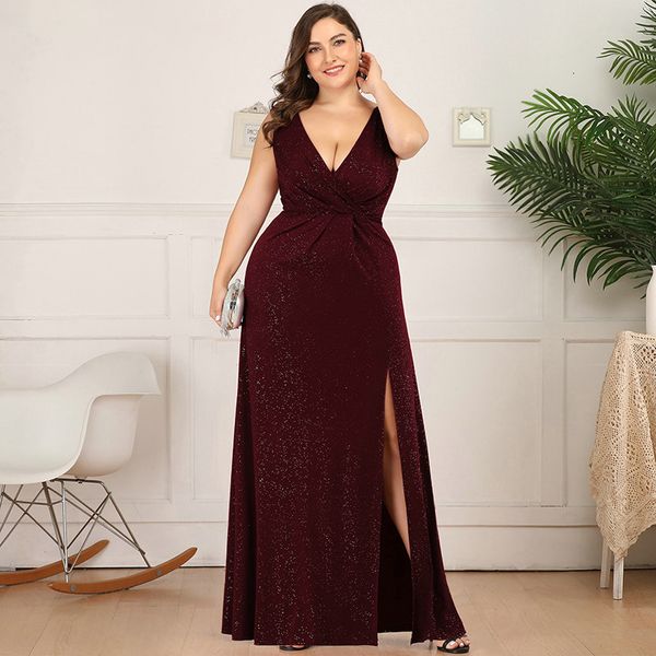 

plus size glitter prom dresses double v-neck side split ruched sleeveless party gowns, White;black