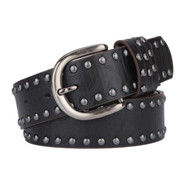 

multi color punk rock dot rivet pu belt for women female female dress-match leather belts cintos masculinos male strap, Black;brown