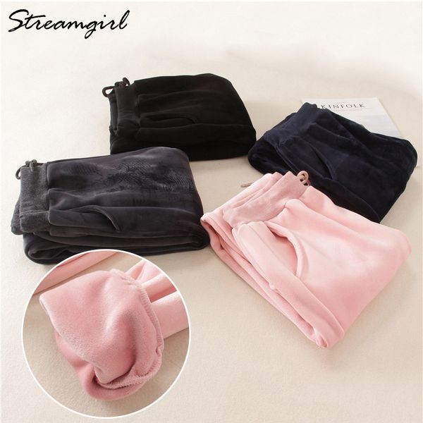 

velvet pants woman pantaloons women harem warm pants for winter sweatpants women womens thick warm trousers female 2020, Black;white