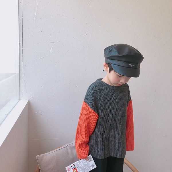 

lam71 small pickup korean style pullover color sleeve stitching children's sweater children's thickened pullover simple loose swea, Blue