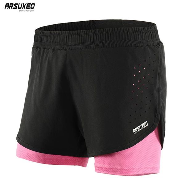 

arsuxeo women's running shorts 2 in 1 outdoor sports fitness gym training yoga running marathon female tights quick dry b1101, Black;blue