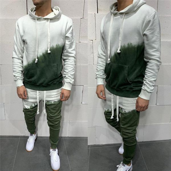 

gradient color mens designer tracksuits casual contrast color long sleeve hoodies two piece pants mens autumn clothing, Gray