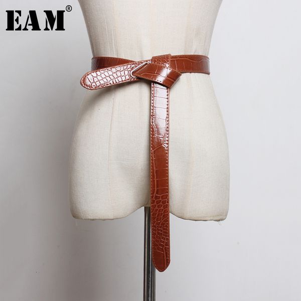 

eam] pu leather multicolor knot split long asymmetrical belt personality women new fashion tide all-match spring 2020 1m833, Black;brown