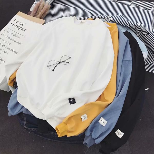 

7hyca autumn korean style loose casual plus velvet solid color sweater men's sweater pullover student ins fashion brand trendy pullover, Black