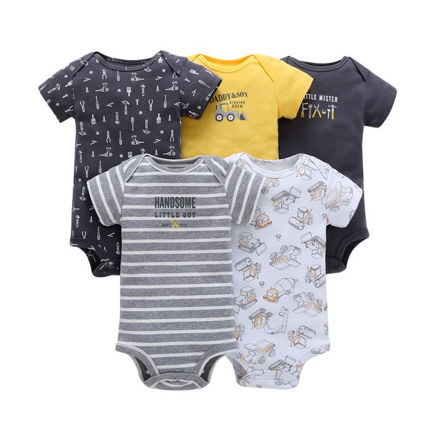 

short sleeve print bodysuit for baby boys girls outfit summer clothes newborn body suit costume 2020 5pcs/set new born clothing y200807, White