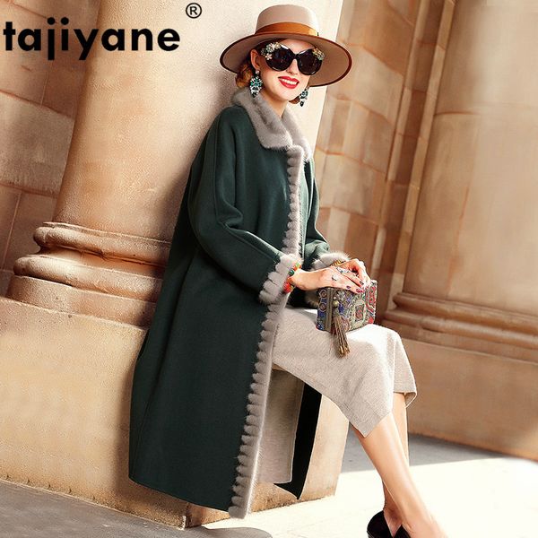 

winter coat female 100% wool coat women autumn real collar jacket korean elegant long woolen jackets abrigo hiver d4803, Black