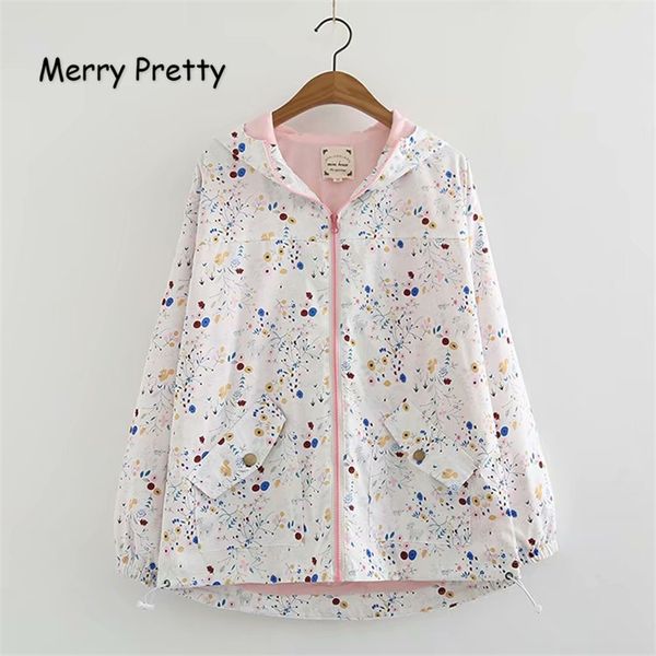 

merry pretty women floral print backets jackets 2020 spring femme zipper pockets casual long sleeve pockets hooded outerwear, Black;brown