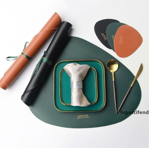 

tableware pad placemat pu leather table mat heat insulation non-slip simple placemats disc bowl coaster kitchen 12 styles ing