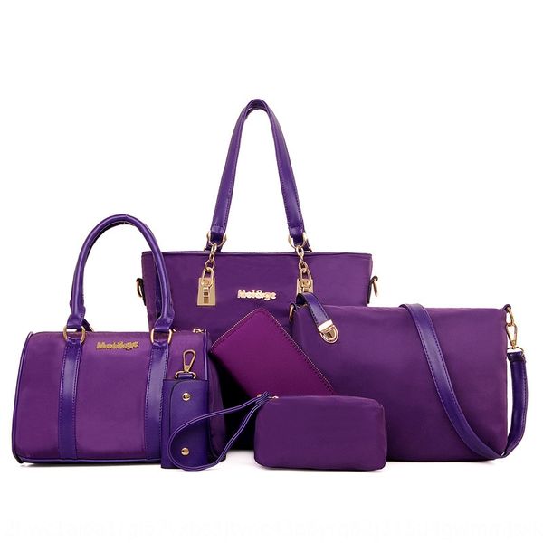 

women's 2020 new solid color nylon cloth mother six-piece nylon cloth shoulder bag set sewing style portable shoulder bag
