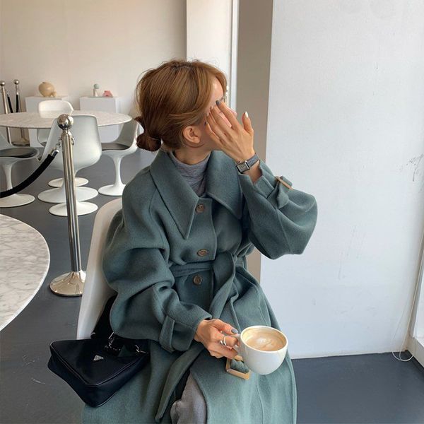 

пятно хан годун ворота 2020 новая ткань пальто женский женский с двусторонним покрытием ткани, Black