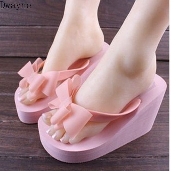 

2020 new women's sandals bow wedges summer sandals sweet bow tie women's platform beach slippers ing, Black