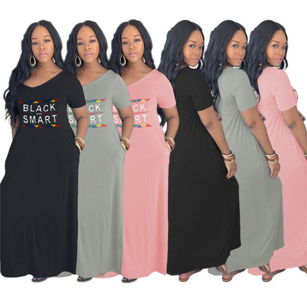 

summer women tshirt dress summer letter short sleeve v neck pocket casual dresses famale loose clothes, White;black