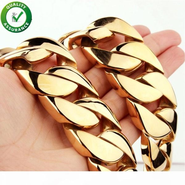 

stainless steel jewelry punk necklace mens hip hop luxury designer necklace cuban curb link gold chain rapper 31mm wide large super heavy, Silver