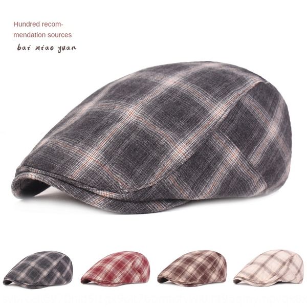 

plaid literary youth sun hat front men women cap beret beret cap men's and women's hat, Blue;gray