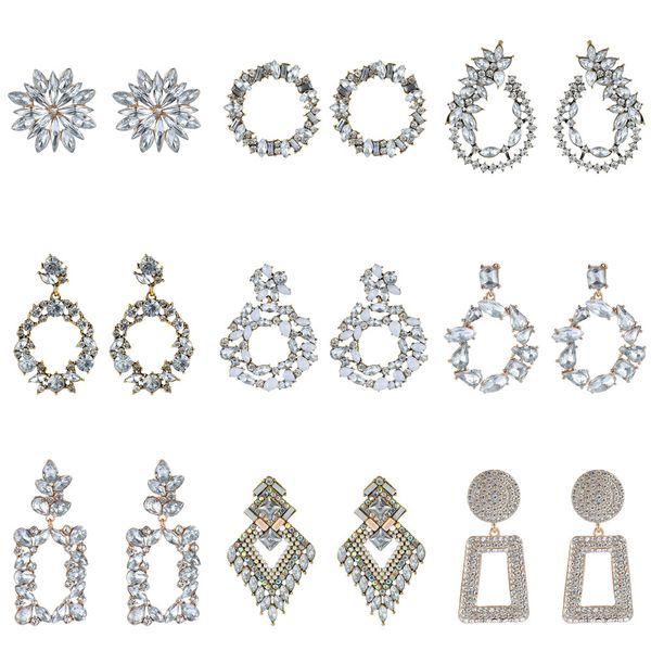 

блестящее rhinestone падение мотаться для женщин полых геометрических цветов красочных кристалл камень серьга подарка ювелирных изделий, Golden