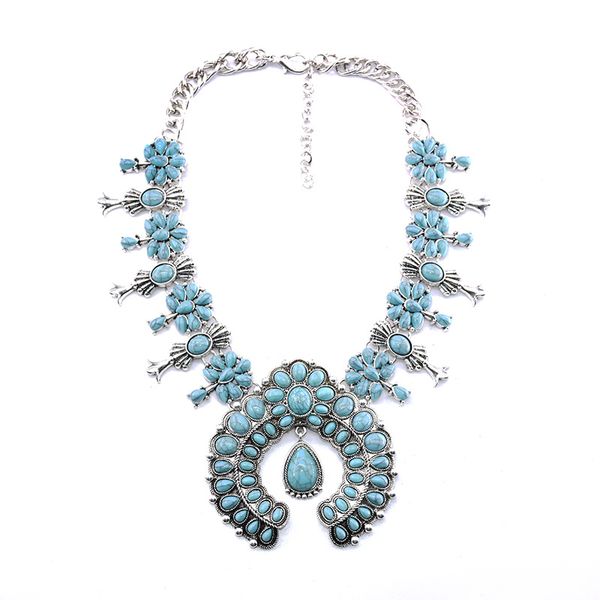 

Designer Jewelry European and American Fashion Bohemian Turquoise Flower Pendant Alloy Necklace Eaby Amazon Hot Selling Models