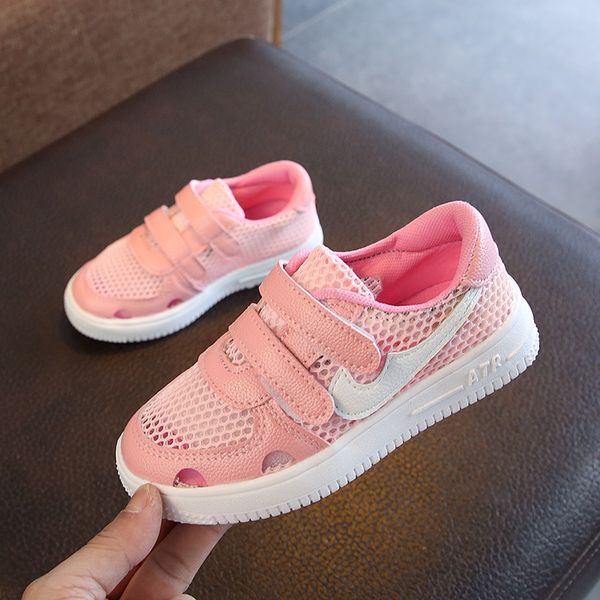 

2019 season new hook and loop board children's white boys and girls leisure sports running shoes children's shoes, Black