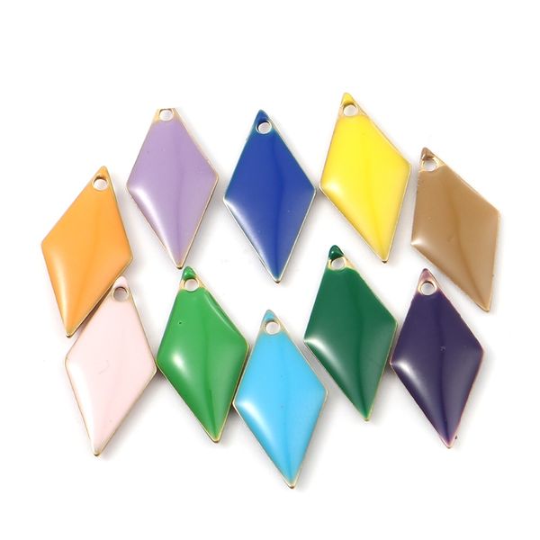 

doreenbeads fashion copper enamelled sequins pendant rhombus brass colorful jewelry diy findings charms 17mm x 8mm, 10 pcs, Silver