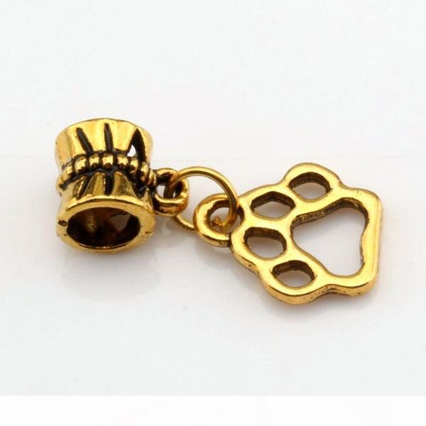 

150pcs antique gold hollow paw print dangle bead fit charm bracelet 11 x 25 mm diy jewelry, Bronze;silver