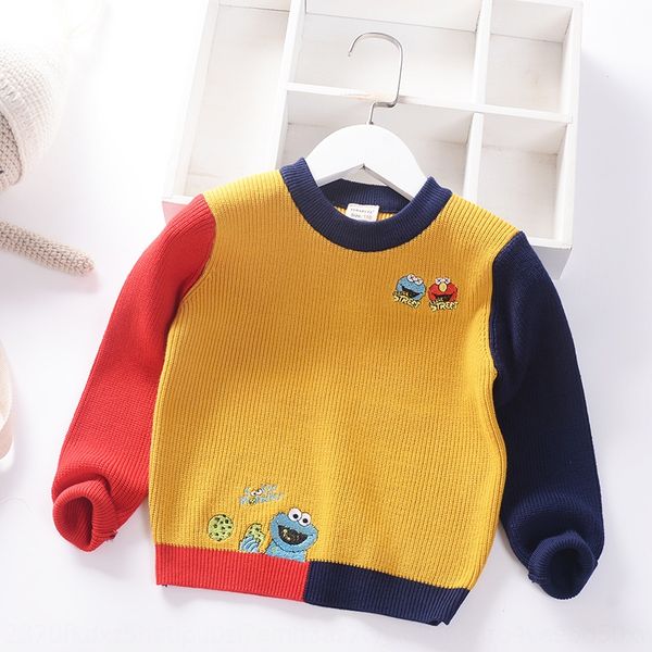 

ioira boy's baby's pullover children's clothing knitted pullover 2020 children's clothing sweater color matching round n, Blue
